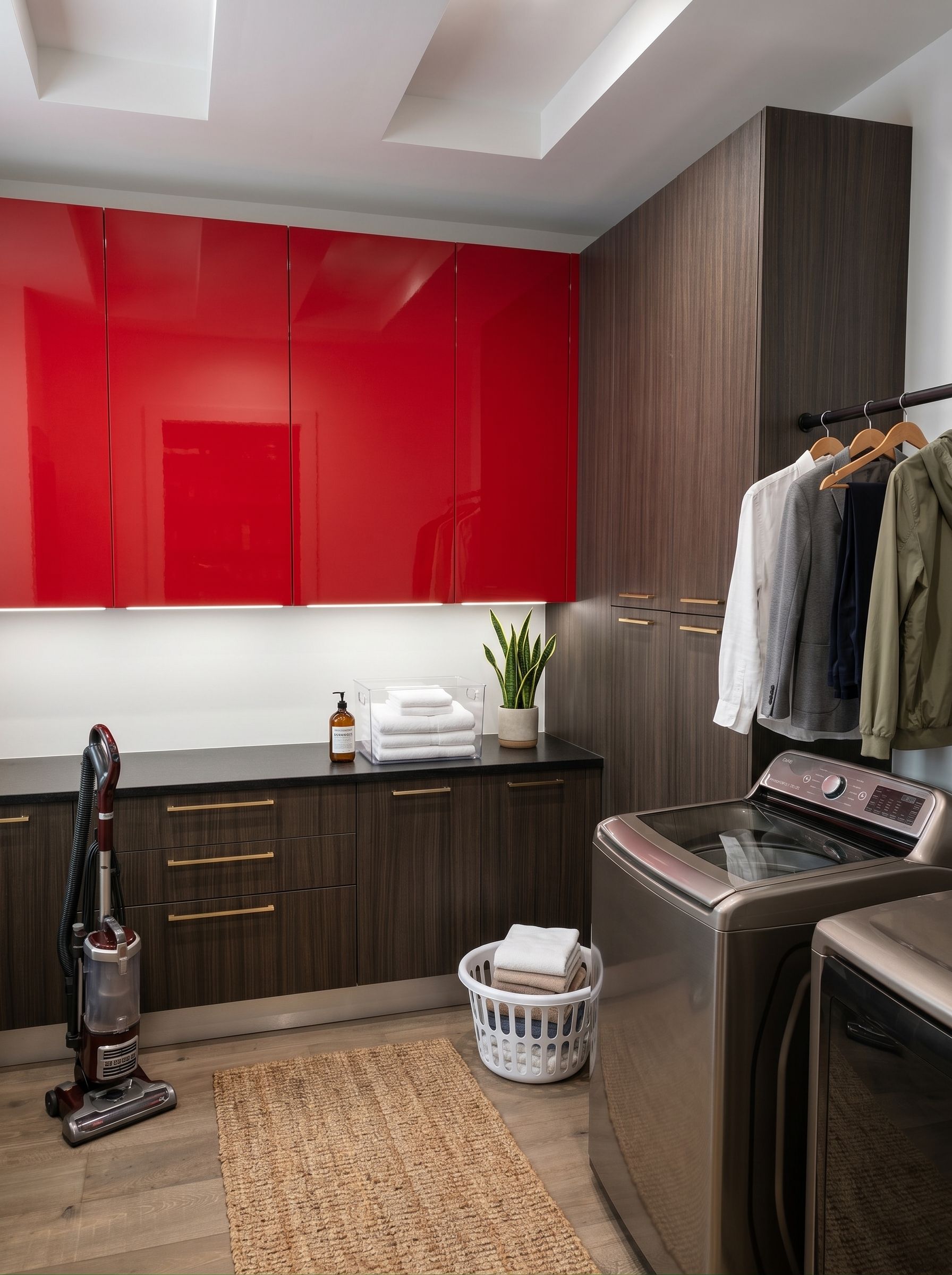 Atrium Atrium style with high-gloss red upper cabinets