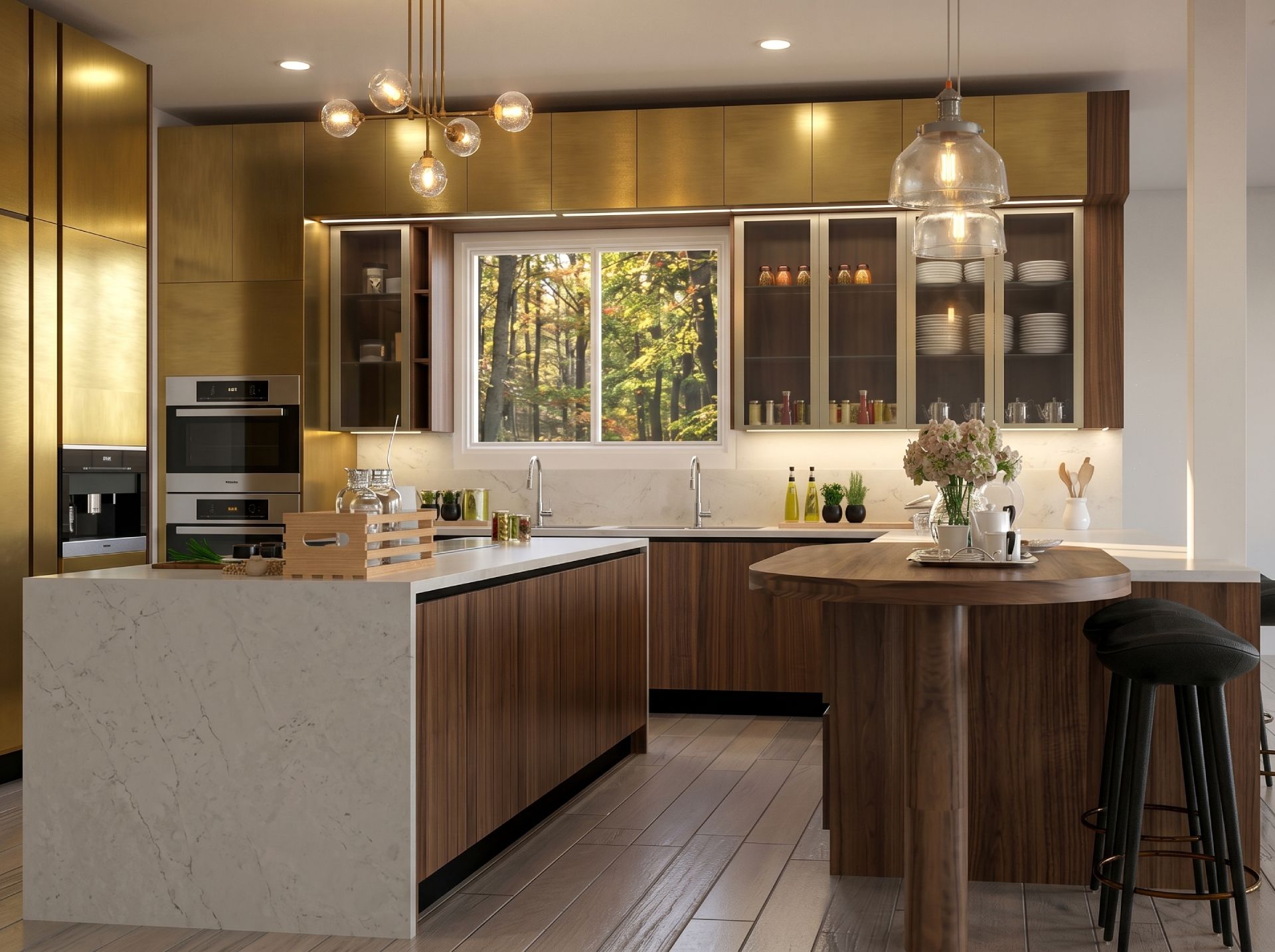 Atrium Modern wood and gold tone kitchen