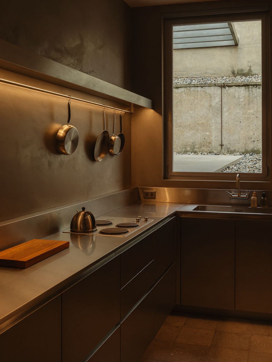 Atrium Modern Minimalist kitchen with stainless steel